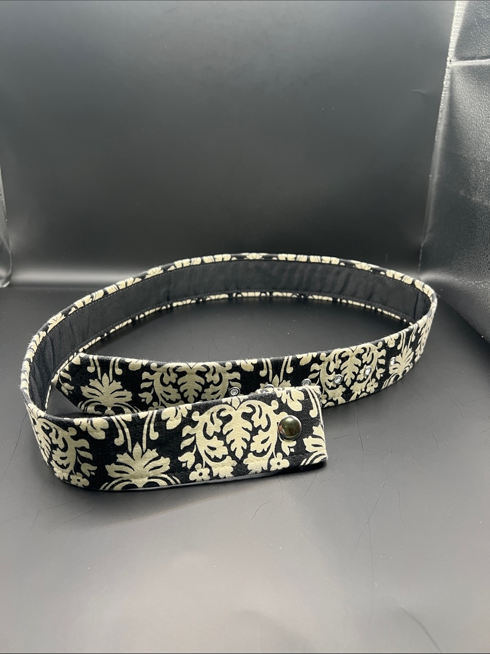 Black and Cream Patterned Women's Fabric Belt